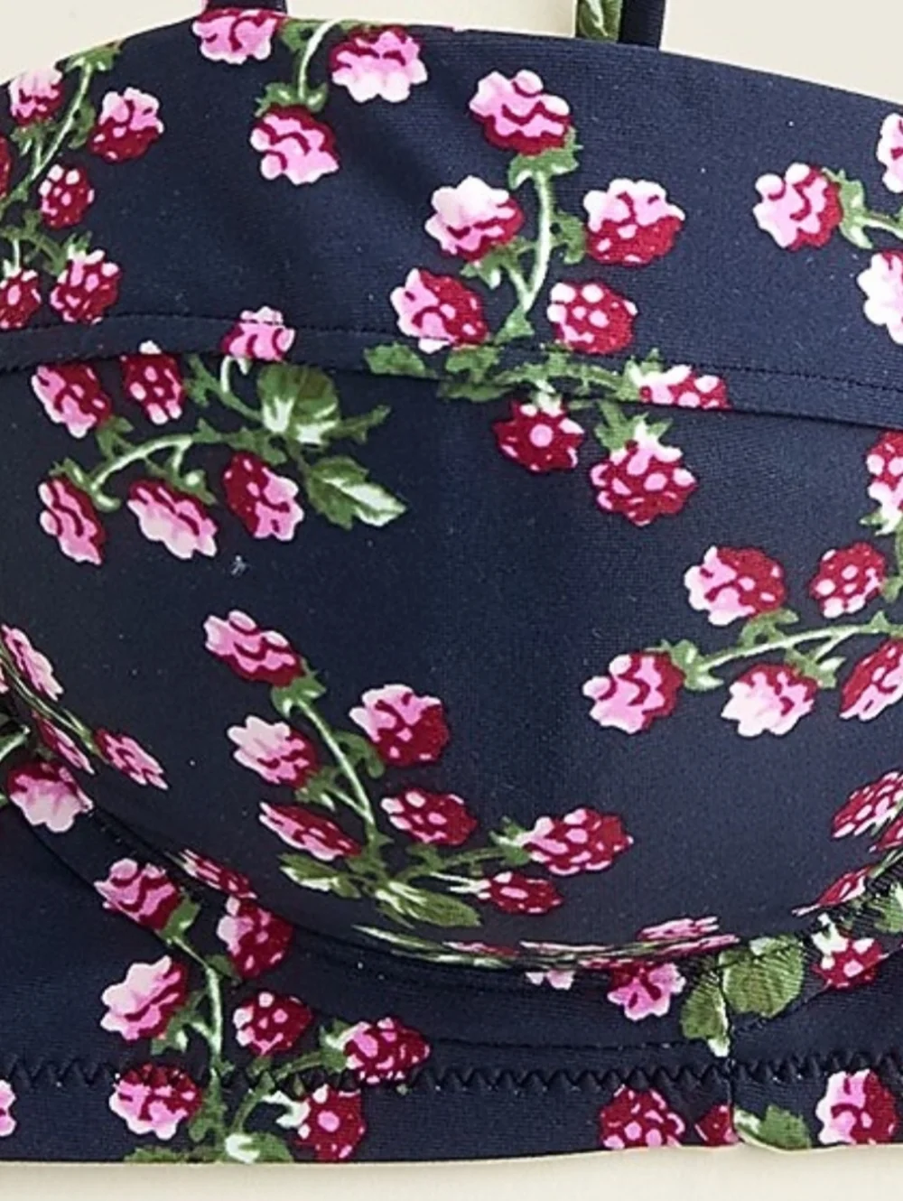 NWT J Crew Raspberry Fruit Print Navy Bikini Top Swimwear Size 34A